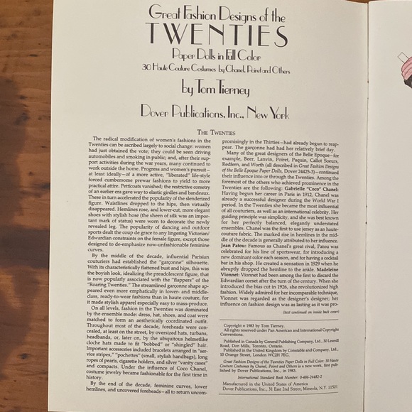 Vintage paper doll book uncut Great Fashion Designs of the 20’s Tom Tierney 1983 - Picture 2 of 16